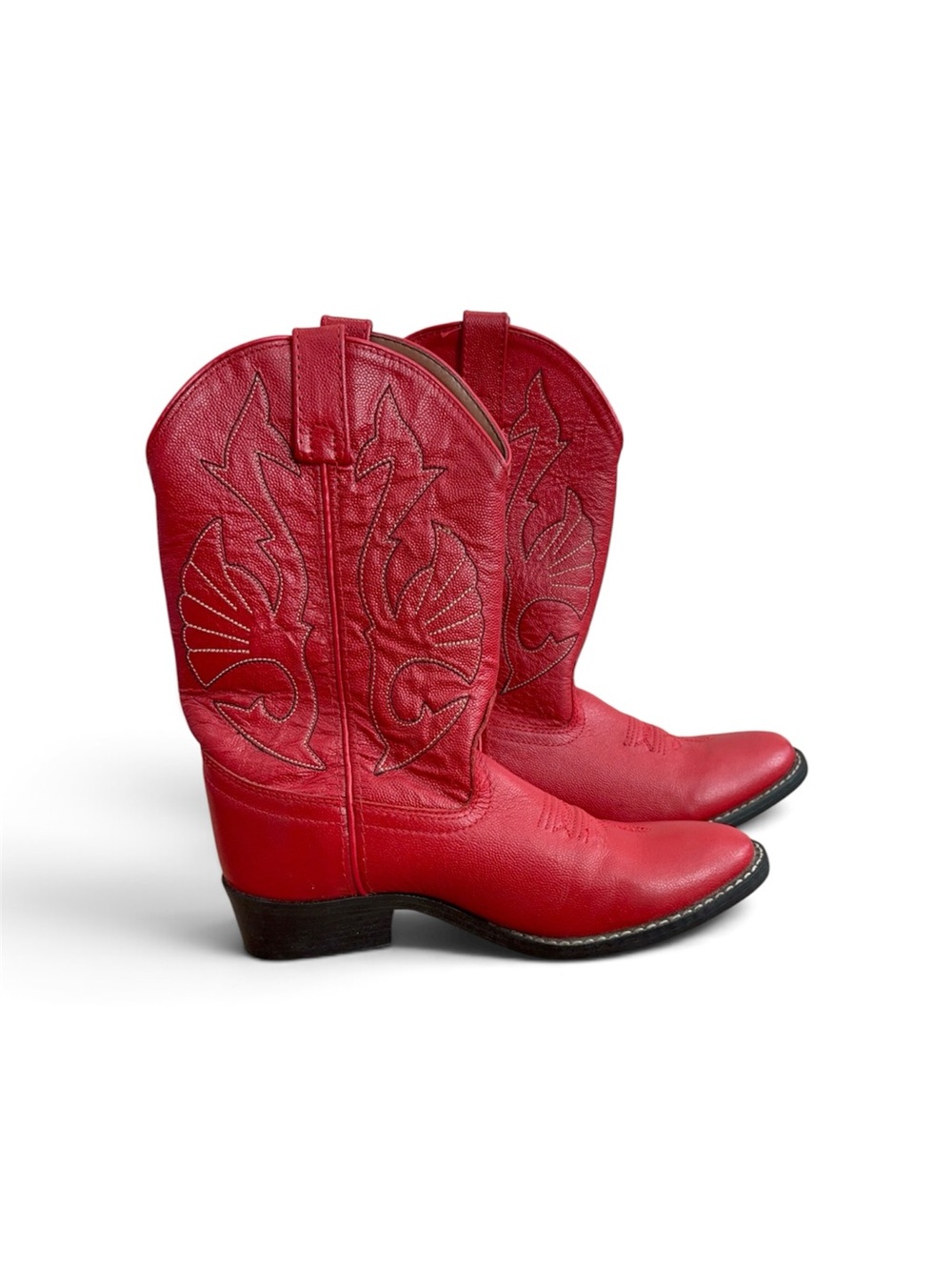 Vintage acme red leather cowgirl boots with classic flame stitching